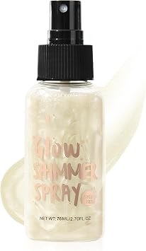 Body Shimmer Oil, Face & Body Liquid Highlighter Spray, Lightweight Body Glow Lotion, Moisturizing Highlighter Makeup, Waterproof Non-sticky Shimmering Oil, Glitter Glow Lotion,76ml Pearl White