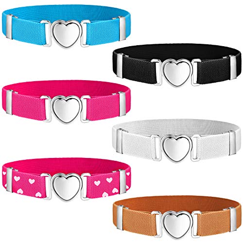 Geyoga 6 Pieces Girls Elastic Stretch Belts Kids Waist Belt Adjustable Uniform Belt For Teen Kids Girls Dresses Heart Belt (Silver Buckle) #TOP15