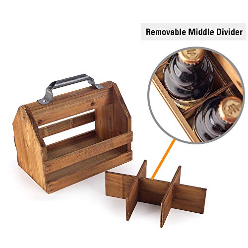 Bargifts Wooden 6-Bottle Caddy With Bottle Opener, Build In A Removable Middle Divider Metal Bottle Opener… (Brown) #TOP2