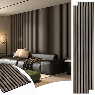 Art3d 2-Pack 108" x 12" Acoustic Wood Slat Panels, Sound Absorbing Fluted Wall Panels for Interior Accent Wall & Ceiling, Decorative Paneling for Living Room & Bedroom – Walnut