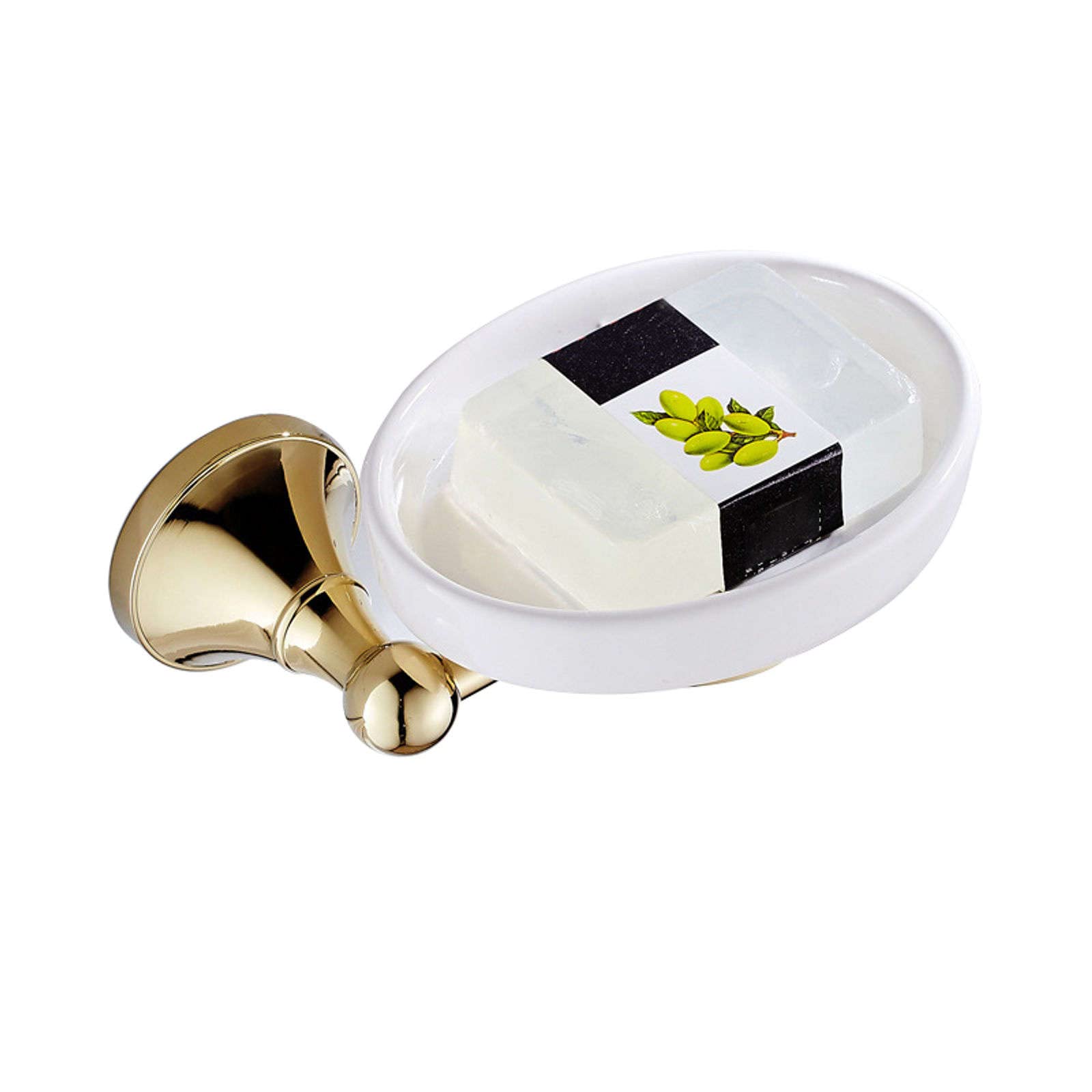 Wall Mount Soap Brass Soap Holder With Ceramic Dish Gold Finish Wall Mounted, 6.5x4.3 inches For Bathroom(Oval)