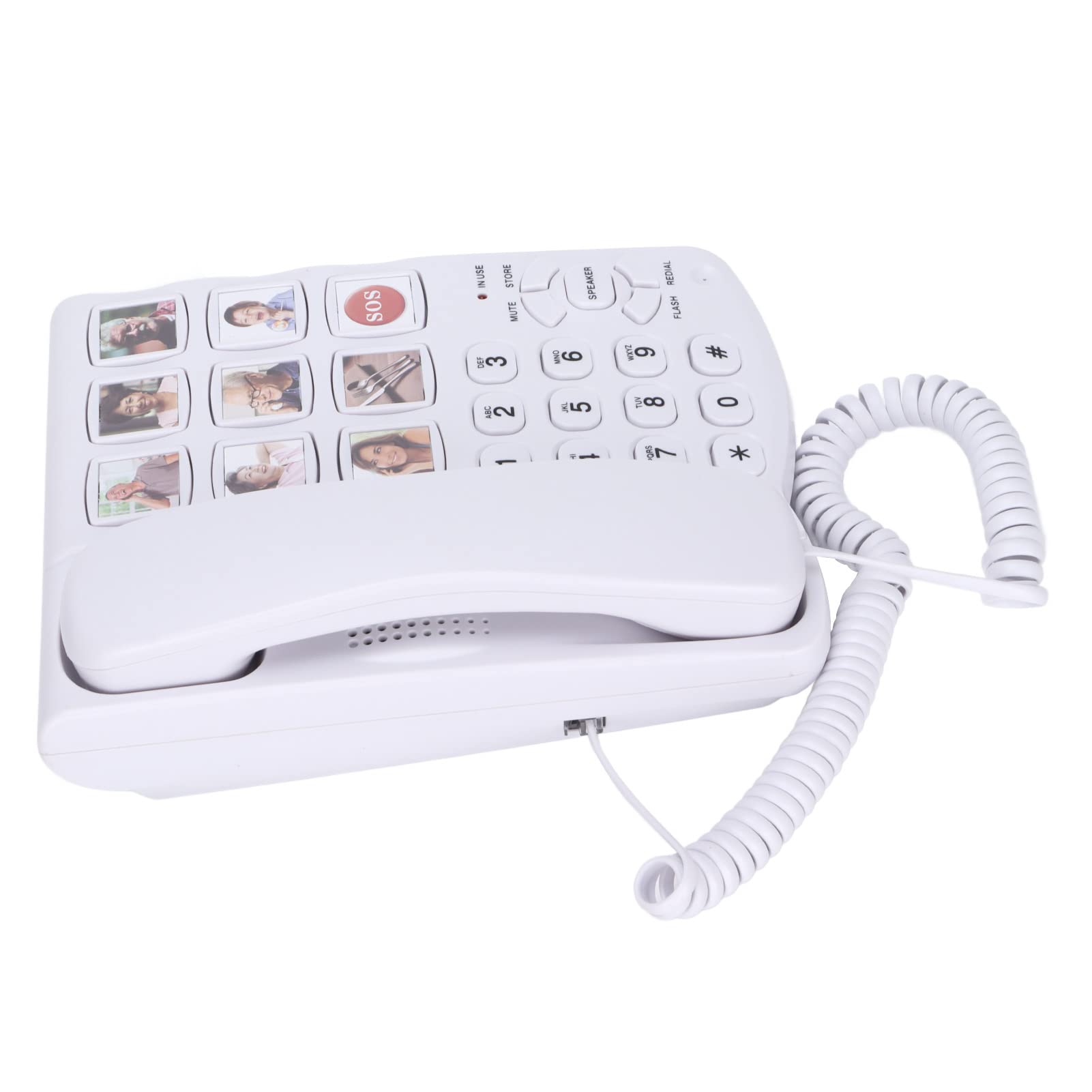 Telefono Fisso, Ld-858Hf Cablato con Pulsante Grande Telefono Fisso con Memoria Foto Telefono con Filo, Supporto per la Composizione a Tasto/Mani Libere, per Anziani