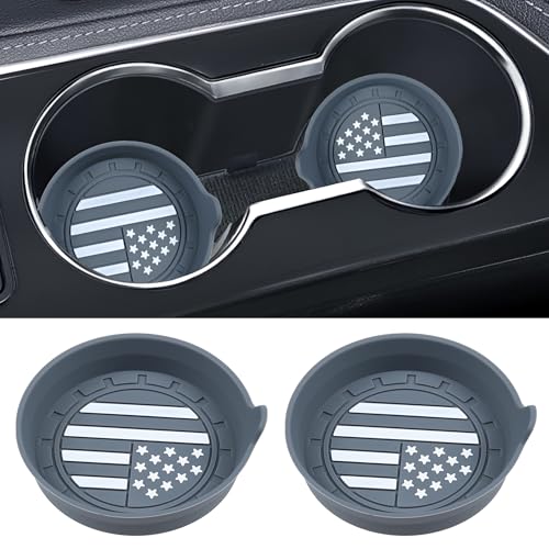 Image of Amooca 2-Pack Car Cup Coaster Silicone Spill-Proof Cup Holder Inserts | Universal Fit Most Car SUV Truck, Deep Cup Design, Heat Resistant, Easy Clean, Car Interior Accessories, US Flag Peach Grey