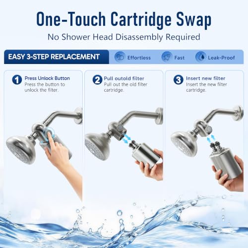 Image of Veken Shower Filter Replacement Cartridge, Easy Swap, U-Channel Filtration