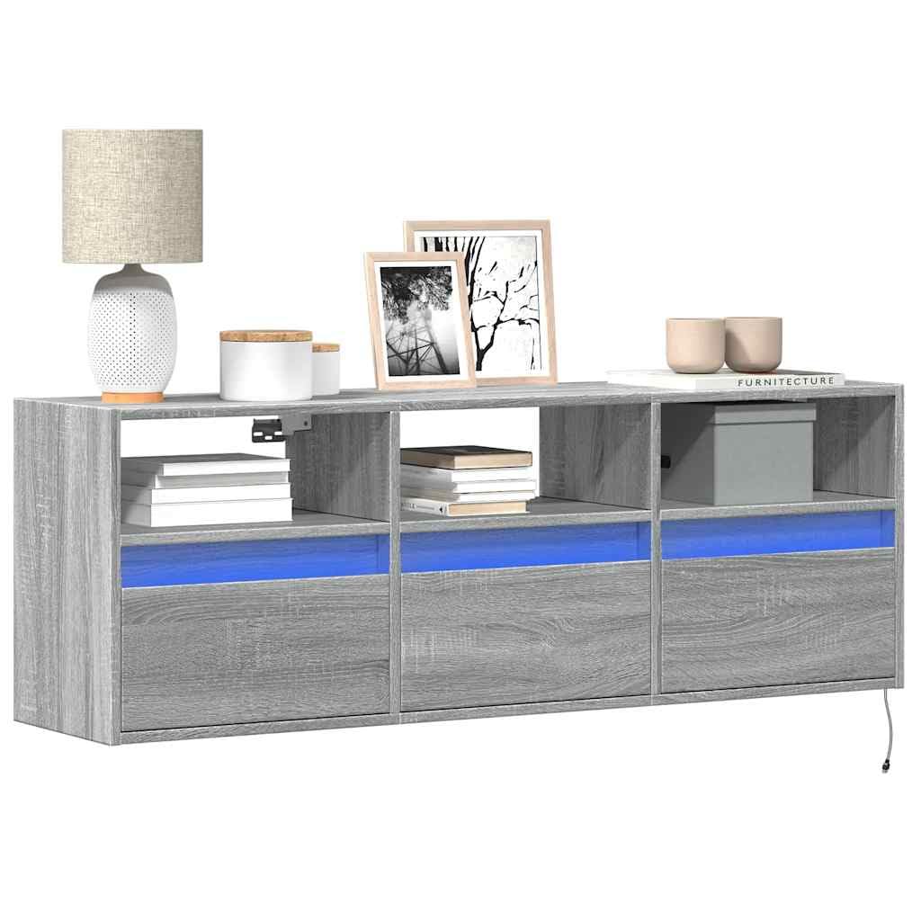 Meuble TV mural gris Sonoma avec LED 130 cm pour salon moderne