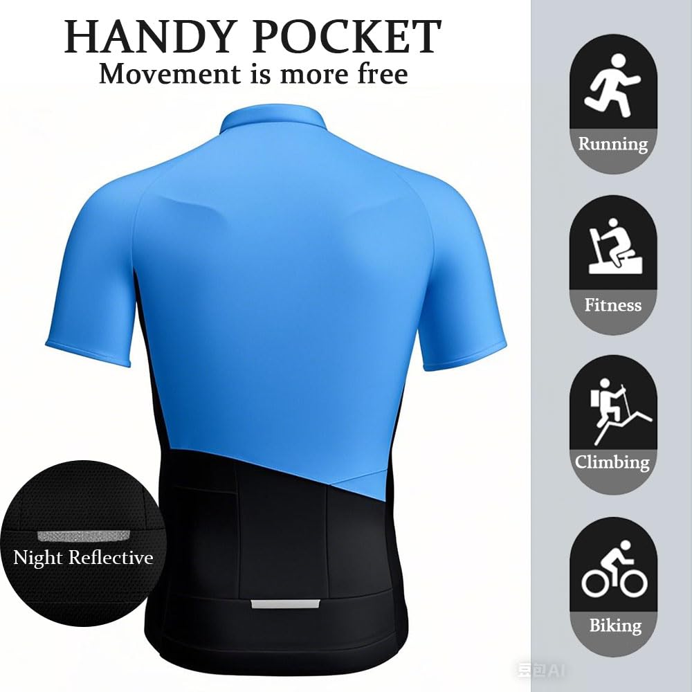 Mateju Maillot Cyclisme Hommes 3D Loup Tenue Cycliste Respirant Homme Maillots de Cyclisme Séchage Rapide Tee Shirt Maillot Velo Route avec Fermeture Éclair et 3 Poche