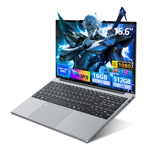 MOGIKK Ordinateur Portable 15,6 Pouces avec Office 365, 16Go RAM 512Go SSD Celeron N95, PC Portable 1920 * 1080 FHD WiFi5, Ordinateur Portable Win 11 Pro avec...