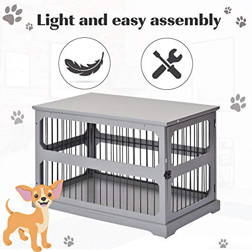 PawHut Dog Crate Furniture Decorative Cage Kennel with Strong Construction Materials & a Classic Americana Style, Grey - Image 6