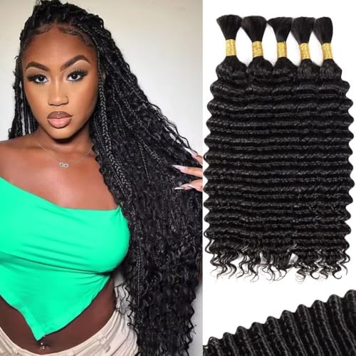 160g 5 Bundles Human Braiding Hair for Boho Braids...