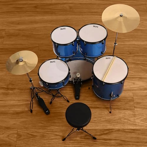 Image of ARCTIC COSMOS 5 Piece Complete Acoustic Drum Kit /Drumset with drumsticks, Cymbals and throne - With Hardware. Best Sounding shells, most durable build. (Blue)