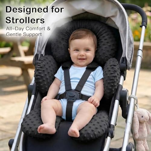 Image of Pro Goleem Infant Car Seat Insert, Baby Head Neck Body Support, Soft Minky Newborn Car Seat Strap Pads, 2-in-1 Reversible, Boys and Girls, Black