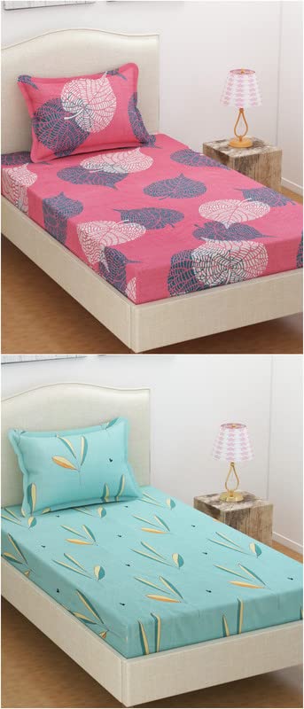 BSB HOME® Prime Collection Combo Pack of 2 Single Bedsheets with 2 Pillow Covers | 180 TC Soft Brushed Glace Cotton -Breathable & Wrinkle Free (58 x 88 inches, Coat Bed)- Multicolor Pink & Aqua (B09YYM9SH5) Amazon Price History, Amazon Price Tracker