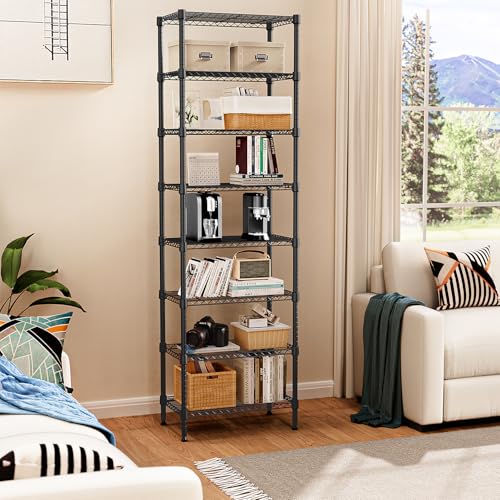 Image of M MZG 8 Tier 2000 lbs Storage Rack Metal Wire Shelving Unit, Storage Standing Shelf Organizer for Laundry Bathroom Kitchen Pantry Closet Garage Basement Utility Room, Black 13.8 inch D x 23.6 inch W x 79.5 inch H