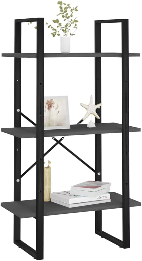 3-Tier Industrial Storage Shelf, Rectangular Grey Metal Display Rack for Living Room, Garage, and Basement Organization, 23.6 x 11.8 x 41.3 Inches