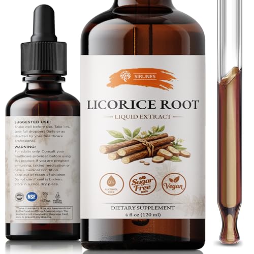 SIRUNES Licorice Root Extract Liquid Drops Alcohol Free Licorice Tincture with Vegetable Glycerin Glycyrrhiza Glabra Herbal Extract Natural Botanical Supplement 4 fl oz (120 ml)