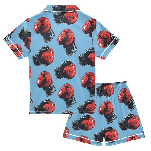 Boxing Gloves Pattern Pajamas Set Summer Button Down Sleepwear Pjs Sets Comfy Loungewear2