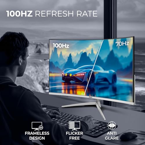 Image of Foxin Elite 27 inch Curved LED Monitor, FHD 1080p, 100Hz, 5ms, Frameless, HDMI /VGA, 2800R Curve, Anti-Glare, 250 cd /m, sRGB, Bezel-Less, Built-in Speakers with Strong Metal Stand