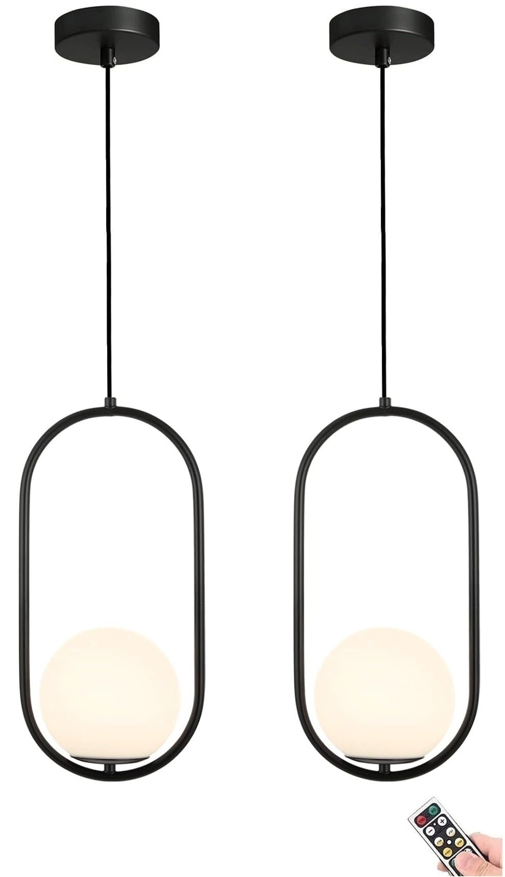 Battery Operated Pendant Light with Dimmable & Timeable Rechargeable Bulb, not Hardwired Battery Powered Globe Hanging Ceiling Lighting Chandelier, for Kitchen Island Dining Table Living Room Bedroom