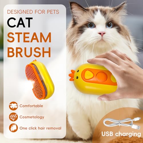KatzenbüRste mit Dampf, 3-In-1 Katzen Dampfbürste mit Spray für Langes/Kurzes Haar, Hundebürste mit Dampf für Massage, Pflege und Haarentfernung, Dampfbürste Hund mit Wassertank und Spray