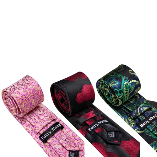 Image of Barry.Wang 6 PCS Men Ties Set Silk Business Fashion Woven Necktie Handkerchief Cufflinks Paisley Stripe Wedding Party