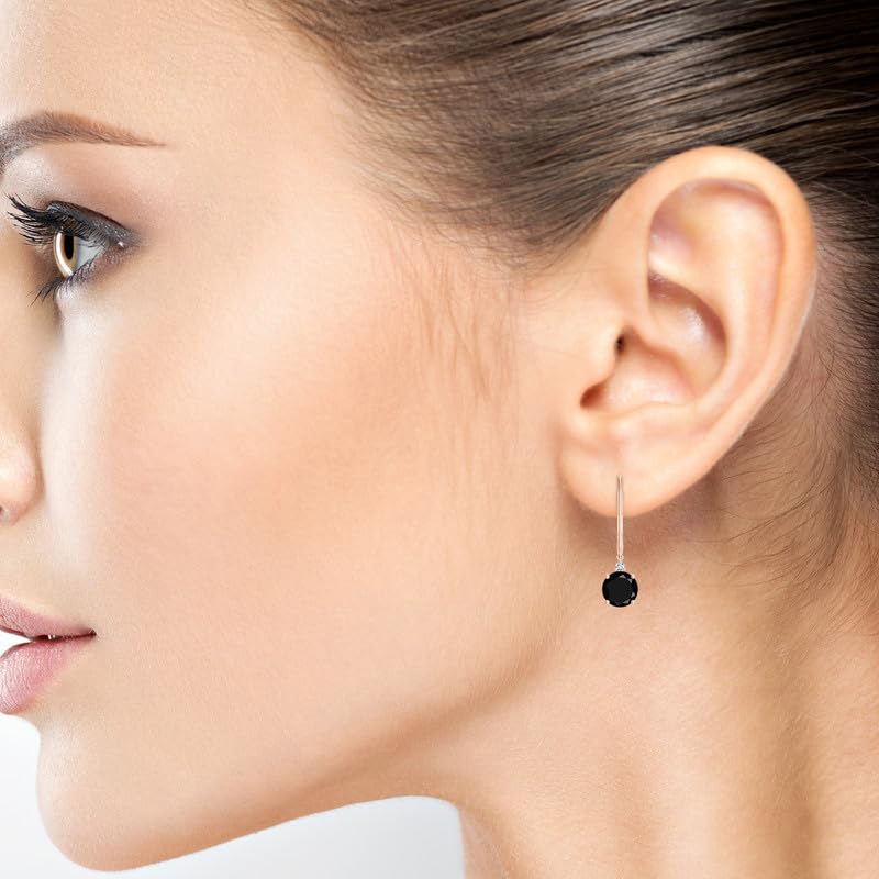 Image of Goldhartz 2 Ct. Natural Amethyst 6 mm Leverback Earrings for Women in 14k Gold Micron Plated 925 Sterling Silver, January Birthstone Dangle Earrings Jewelry for Her