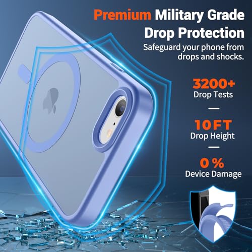 Image of SUPFINE Magnetic for iPhone SE Case 2022 (3rd) /2020 (2nd), iPhone 8 Case (Compatible with MagSafe) (Military Grade Drop Protection) Slim Translucent Matte Phone Case, Blue Purple