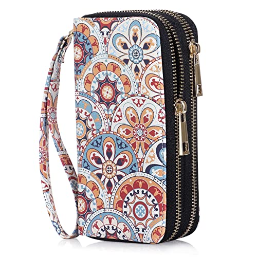 Image of Cellphone Wallet for Women Dual Zipper Long Purse with Removable Wristlet