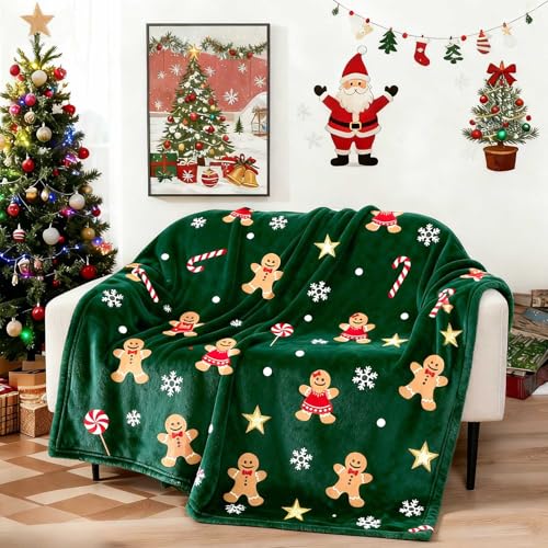 Christmas Throw Blanket 50 X 60 Inches Soft Cute Gingerbread-Man Christmas Blanket for Couch Sofa Bed Cozy Warm Winter Xmas Holiday Blanket for Xmas Home Decor