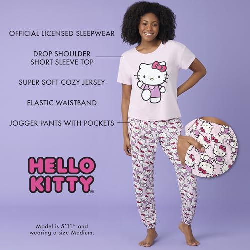 Image of Richard Leeds International Womens 2 Piece PJs Set - Disney | Hello Kitty | Snoopy - Short Sleeve Top & Jogger Lounge Sets
