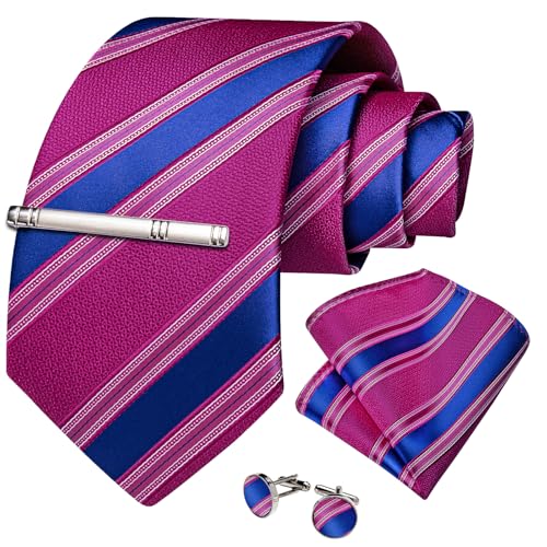 Image of DiBanGu Mens Tie Silk Plaid Striped Necktie and Pocket Square Cufflinks Tie Clip Set with Gift Box Formal Wedding Party