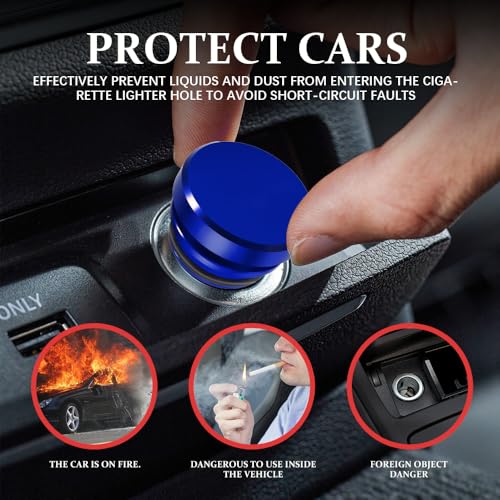 Image of 2PCS Universal Car Cigarette Lighter Plug Cover, Power Outlet Cap, Waterproof Dustproof Aluminum Cigarette Lighter Socket Cover Cap, Car Decoration for Vehicles with 12V Power Source (Blue)
