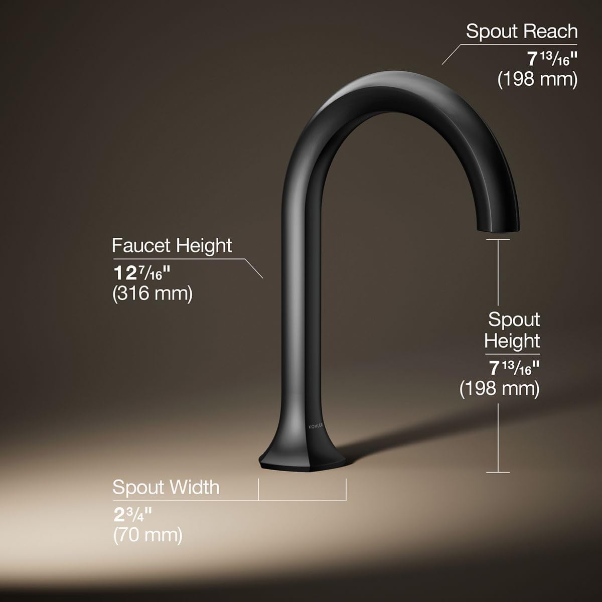 Kohler 27016-BL Occasion™ Deck-Mount Bath spout with Cane Design, Matte Black