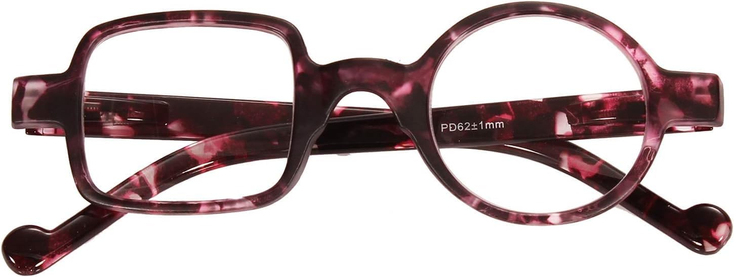 Ashilun Unisex Purple Leopard One Square One Round Irregular Reading Glasses Retro Readers With Spring Hinge (+200,)