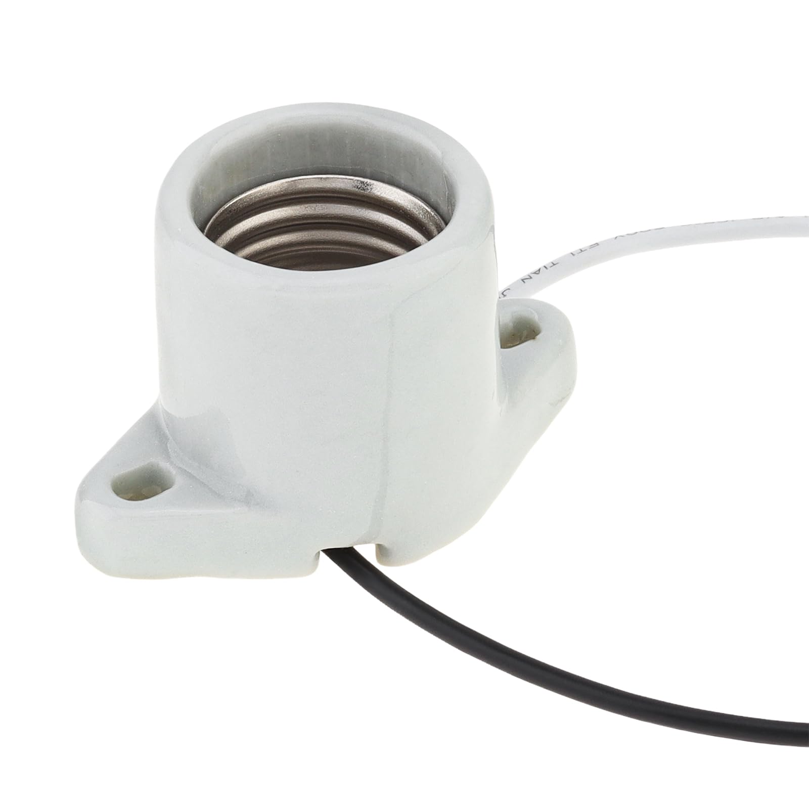 RTNLIT Porcelain E26 Light Socket, Medium Keyless Threaded Base Ceramic Lamp Bulb Holder with Two Hole Flanged Mounting and Wire for Indoor Garage Closet Lighting(Pack of 1)