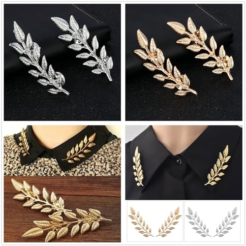 Image of JinYu 10pcs Hollow Pattern and Angle Triangle Collar leaf Brooch Antler with hanging chains Gold and Silver for Men Women