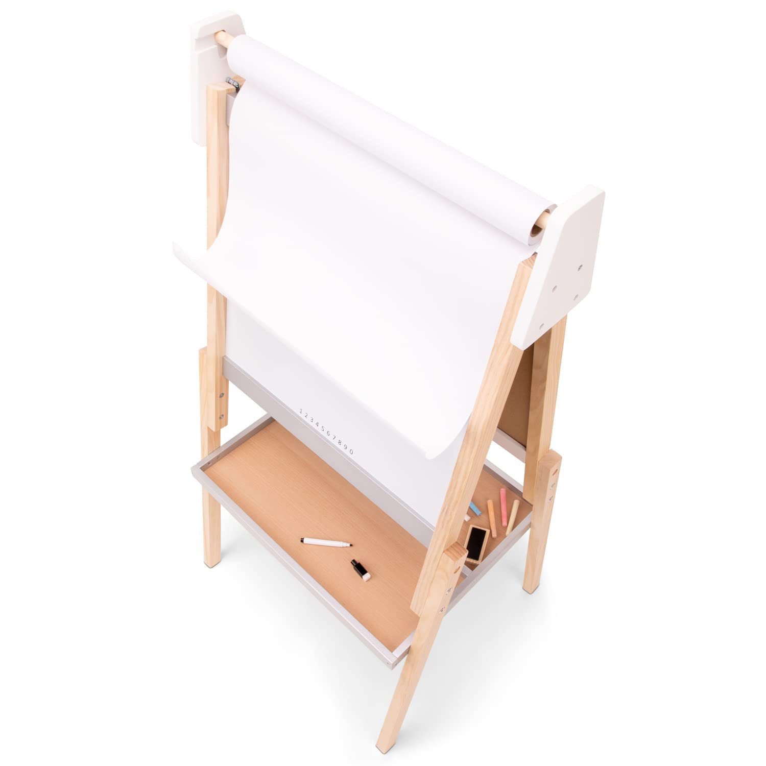Woet® Caballete de Juguete Blanco y Gris de Madera para Niños - Pizarra Doble Todo en Uno - Dibujo y Juego Creativo - A Partir de 3 Años