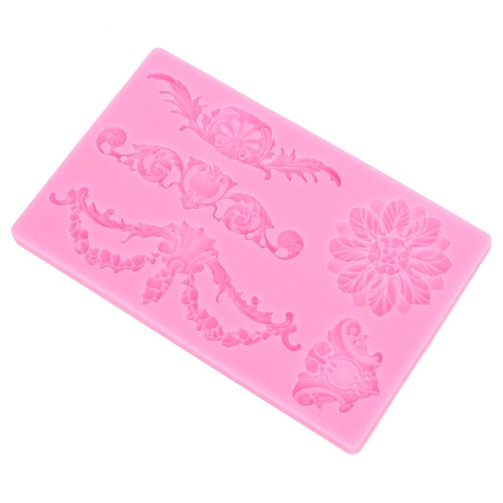Cupcake Pan Silicone Baking Mold Cake Fondant Cookie Chocolate Embossed Flower Decorating Mould DIY Tool (Pink)