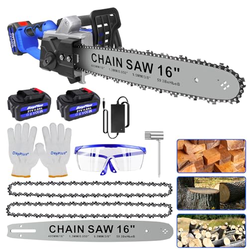 16 Inch Electric Chainsaw Cordless Wood Cutter, 1200W Cordless Chainsaw with 2*4.0Ah Batteries and 2 Chains, 13m/s Chain Speed Battery Chainsaw, Handheld Chain Saw for Sawing Wood Cutting Tree Branch