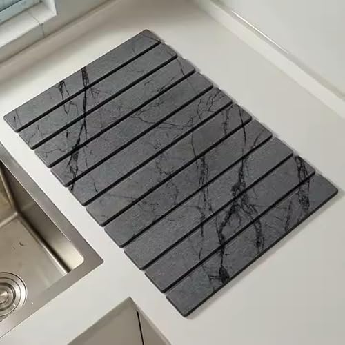 Générique Tapis de Séchage en Pierre Diatomée pour Comptoir de Cuisine et Salle de Bain, Antidérapant, Multifonctionnelle Gris Foncé, 40x60