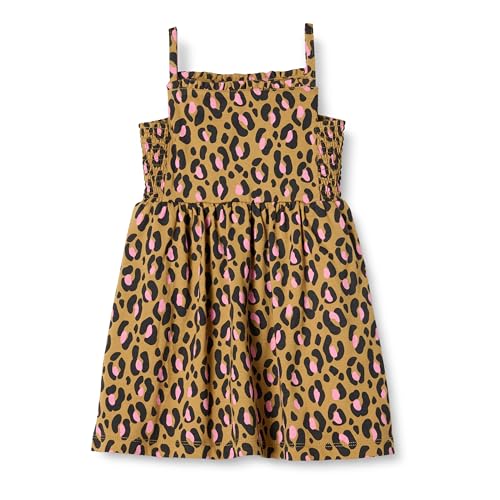 Amazon Essentials Toddler Girls' Cotton Strappy Midi Dress, Dark Tan Leopard, 4T