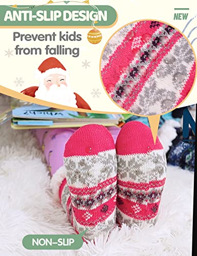 Image of MOGGEI Girls Slipper Fuzzy Socks Kids Boys Fluffy Fleece Lined Warm Plush Sherpa Winter Child Home Socks