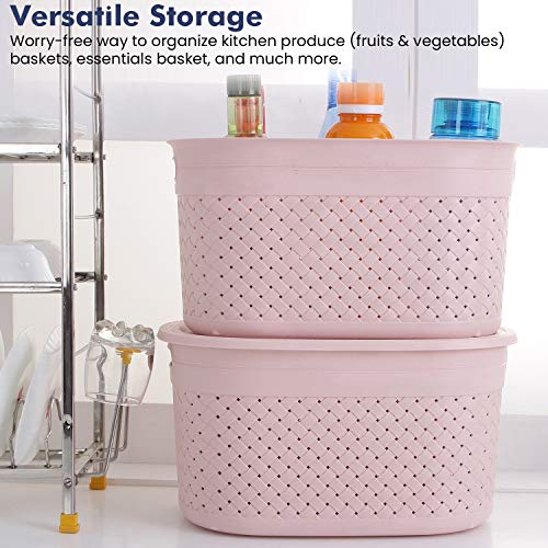Image of Kolorr Plastic Multipurpose Stitch Home /Kitchen Storage Organizing Basket (Extra Large, Multicolour) - Pack of 3