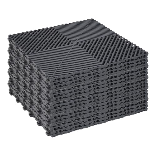 uyoyous Lot de 20 dalles de garage à clic - En polypropylène - 40 x 40 cm - Sol d'atelier - 18 mm d'épaisseur - Gris - Pour garage, extérieur, piscine intérieure...