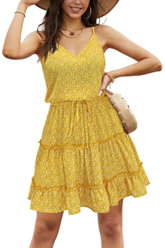 Image of Newshows Women's Summer Casual Dress Cute A Line Ruffle Hem Flattering Fit Beach Vacation Sundress