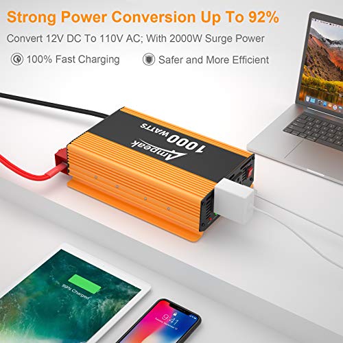 Ampeak 1000W Power Inverter 12V DC to 110V AC Car Converter with Upgraded Reverse Polarity Protection