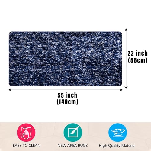 Image of Kuber Industries Bedside Runner for Bedroom & Living Room | Lexus Home Decor Carpet | Anti Skid Carpet Rug Mat | Kitchen Runner | 22x55 | Blue