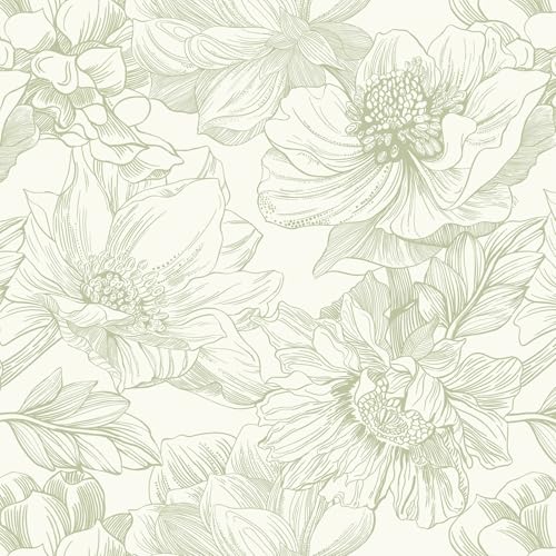 Ismoon Vintage Floral Wallpaper Peel and Stick Beige and Green Contact Paper 17.3inx6.5ft Removable Self Adhesive Wall Paper for Bathroom Bedroom Cabinet Mural Wall Decor Vinyl Renter Friendly