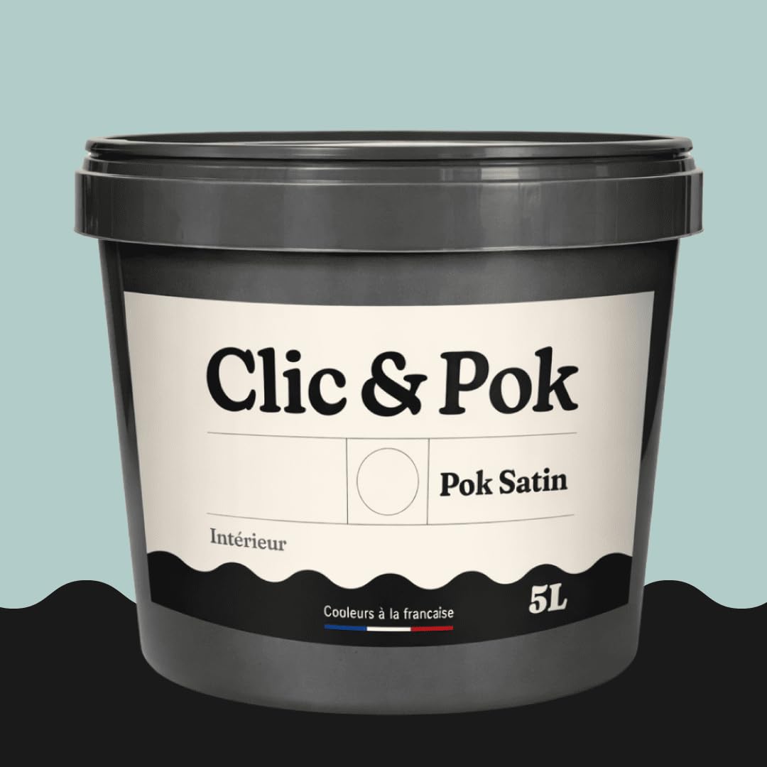 POK SATIN Peinture Mur Plafond – Intérieure Satinée, Lessivable, Multisupport - Vert Bleuté 50m² - 5L