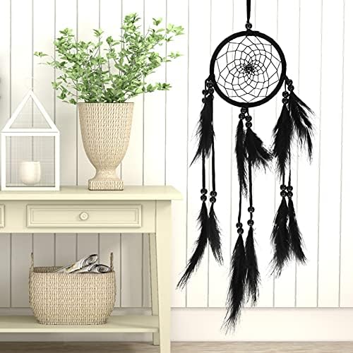 Hanging,Colorful/White/Black Dream Catcher with Feathers and Bead For Car Kids BedRoom Wall Hanging Decoration Ornament(Black)
