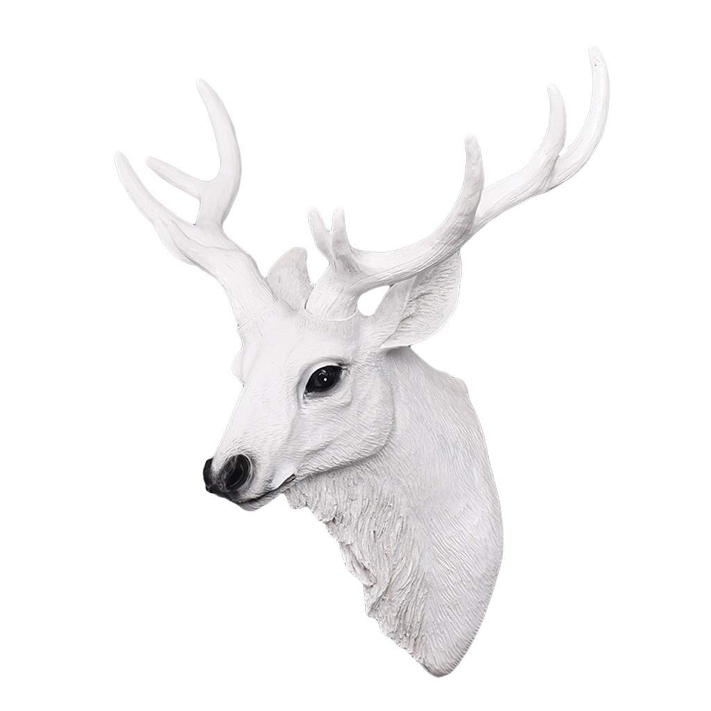 Tête de cerf 3D en résine blanche, sculpture murale haut de gamme pour intérieur design